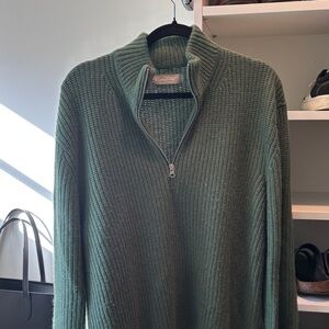 Everlane Felted Merico Kelly Green Half-Zip Sweater